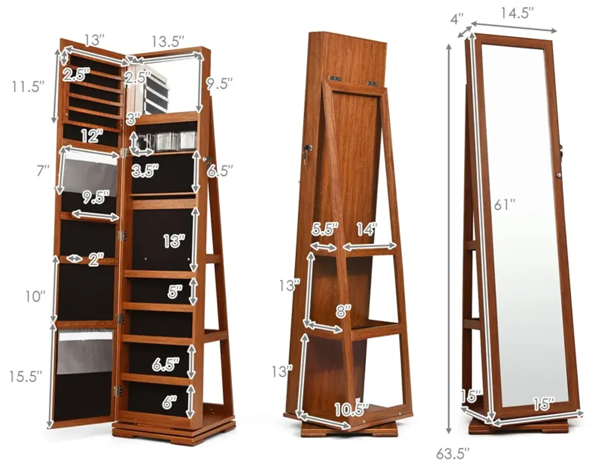 360° Rotatable 2-in-1 Lockable Jewelry Cabinet with Full-Length Mirror