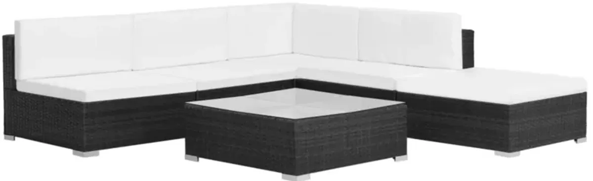 vidaXL 6 Piece Garden Lounge Set with Cushions Poly Rattan Black