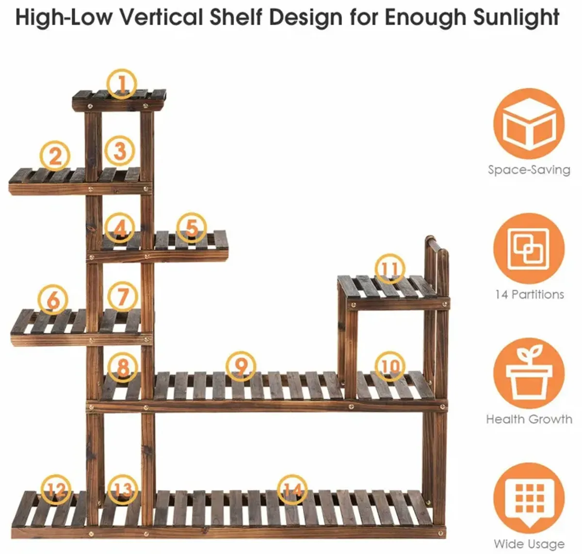 7-Tier Flower Wood Stand Plant Display Rack Storage Shelf