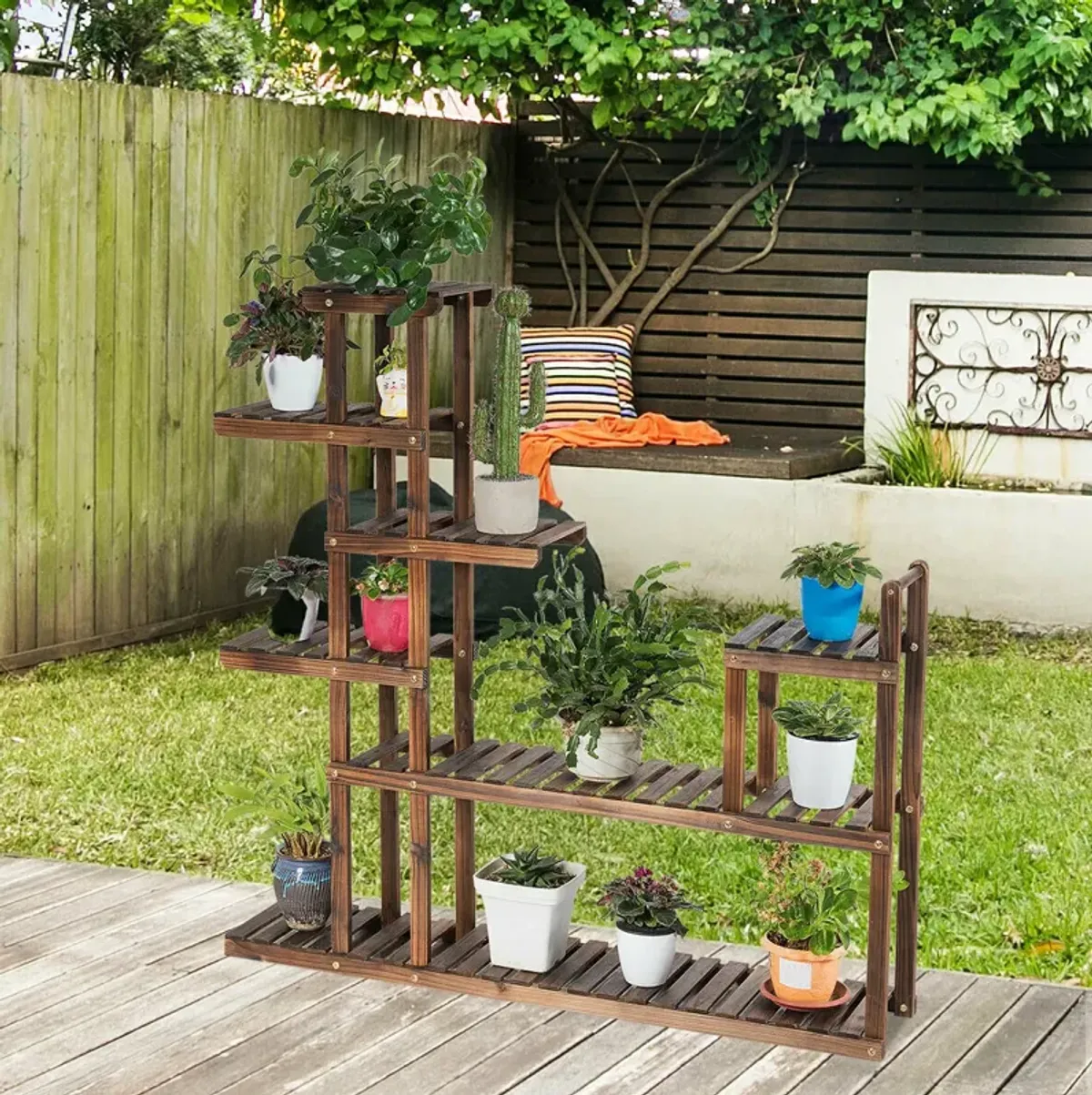 7-Tier Flower Wood Stand Plant Display Rack Storage Shelf