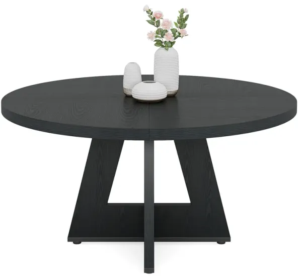 Round Dining Table for 4-6 People, 47 Inches Dining Room Table with Wooden Pedestal Base, Black Dinner Table, Circle Kitchen Table for Dining Room, Kitchen, Living Room(Table Only)