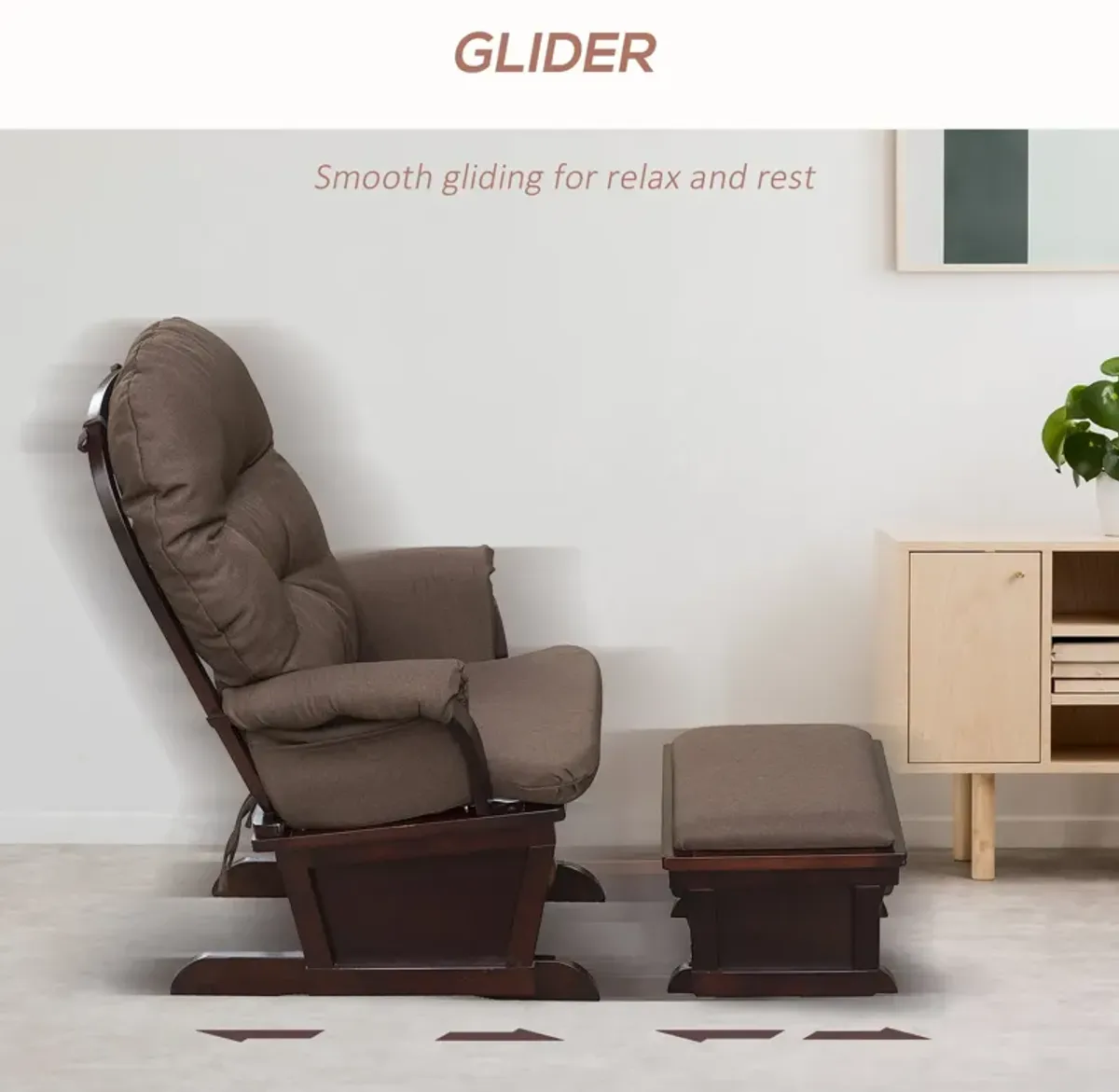 Brown Nursery Comfort: Glider Rocking Chair with Ottoman