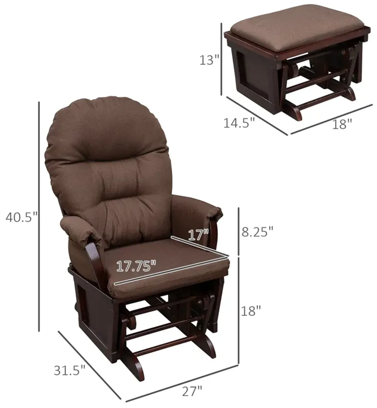 Brown Nursery Comfort: Glider Rocking Chair with Ottoman