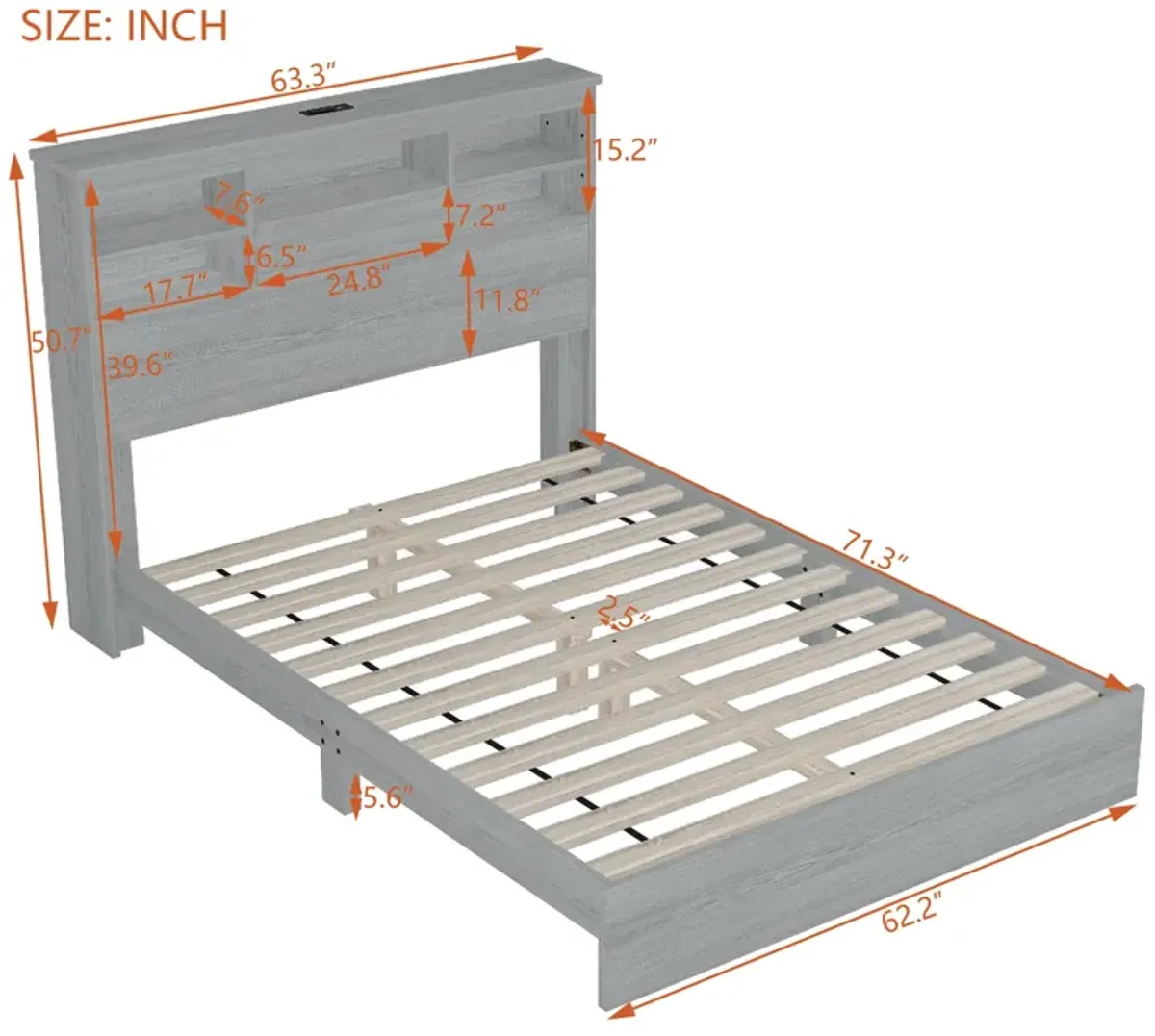 Merax Vintage Platform Bed with Storage Headboard and Charging Station