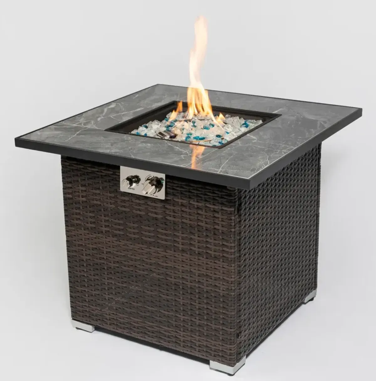 30" Outdoor Fire Table with Glass Rocks and Rain Cover