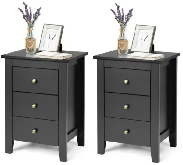 Hivvago 2 Pieces Nightstand End Beside Table Drawers