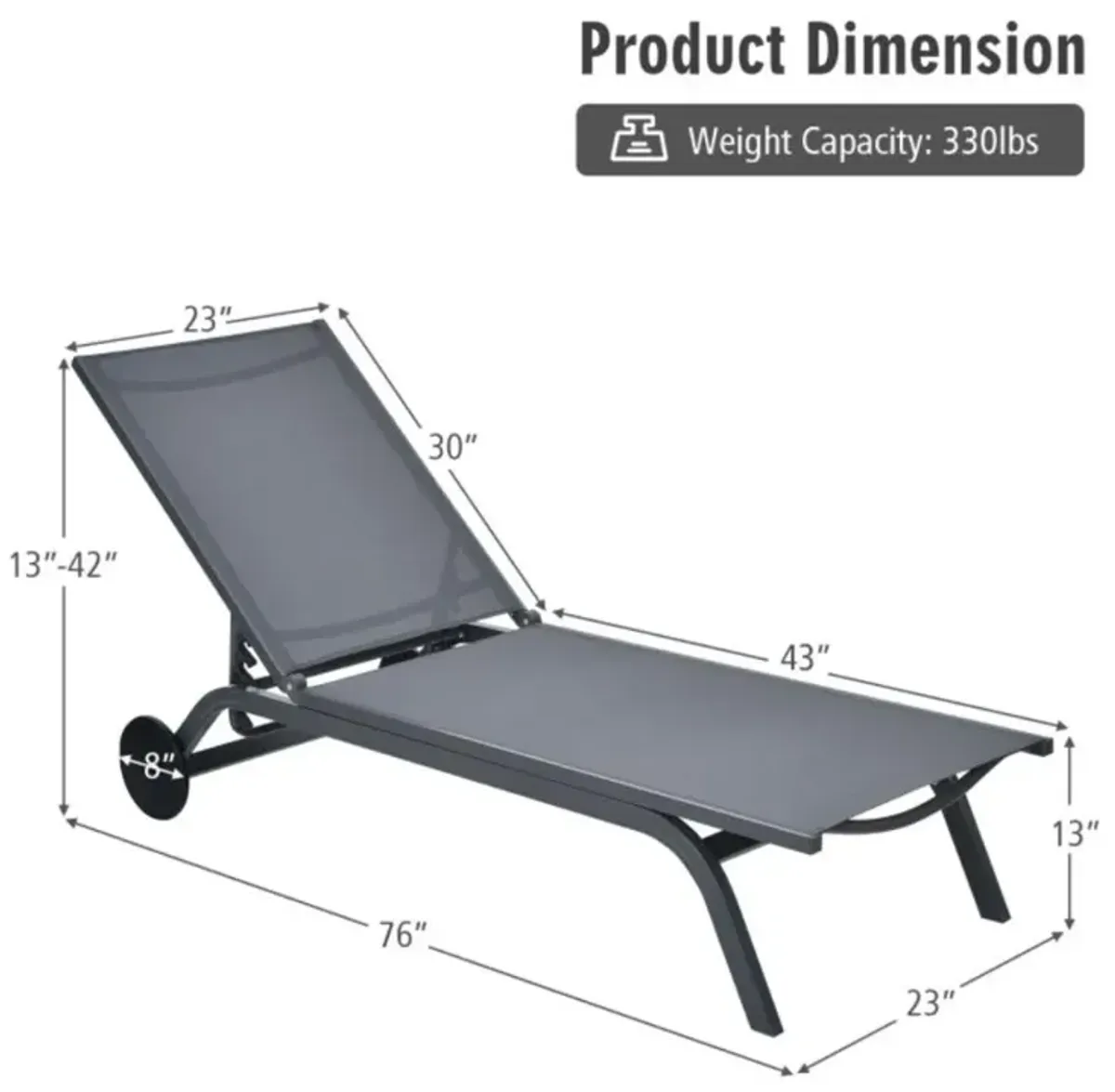 Hivvago 6-Position Adjustable Fabric Outdoor Patio Recliner Chair