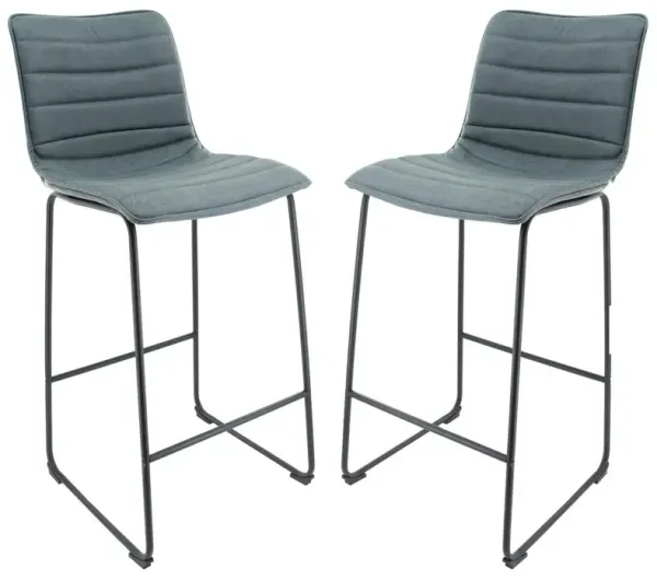 LeisureMod Leather Bar Stool With Black Iron Base & Footrest Set of 2