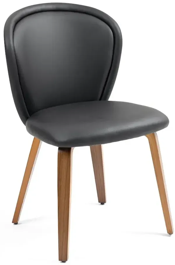 Glamour Home Set of 2 Bexter Black Faux Leather Dining Chair with Walnut Wood Legs