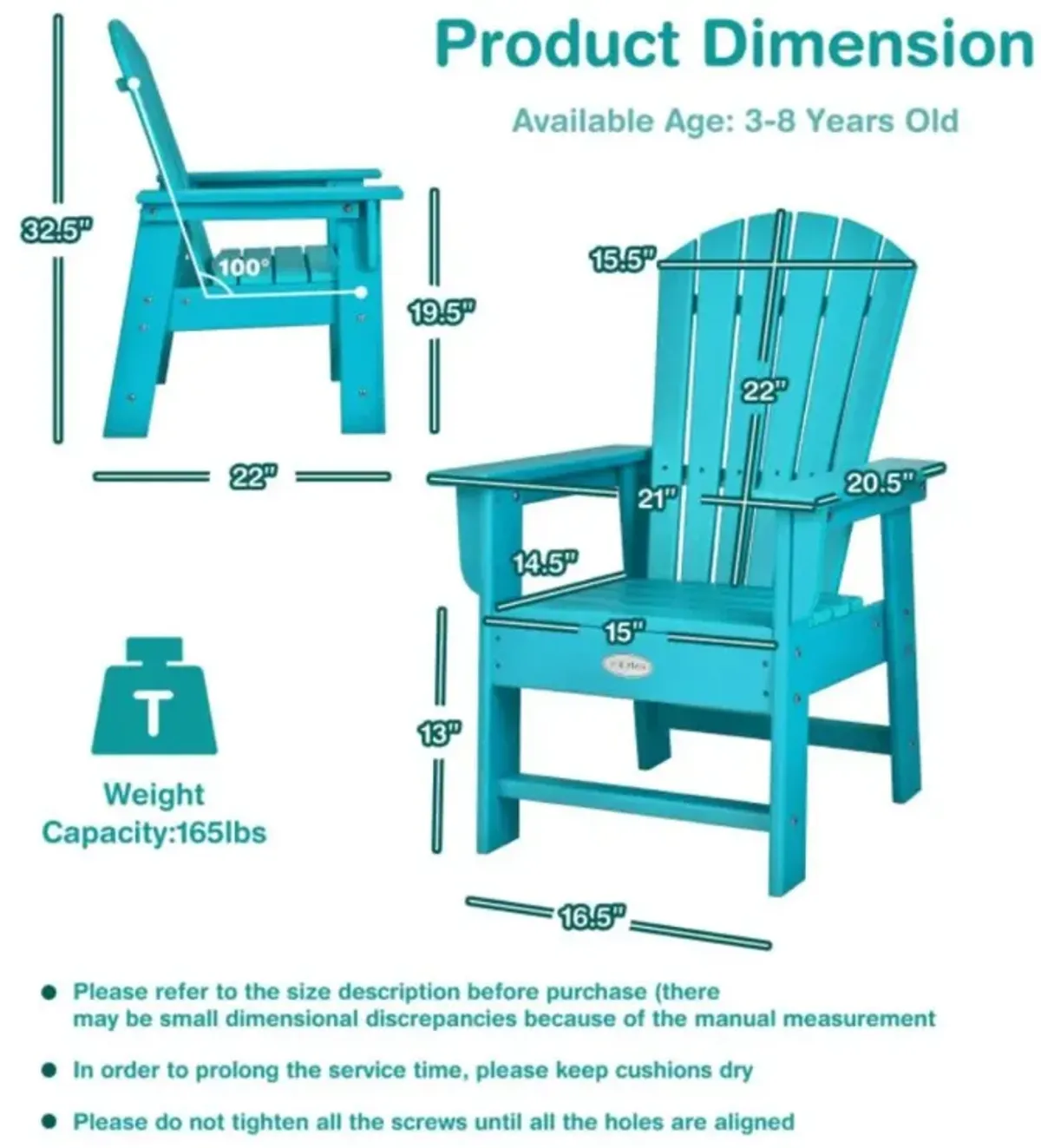 Hivvago Patio Kids' Adirondack Chair with Ergonomic Backrest