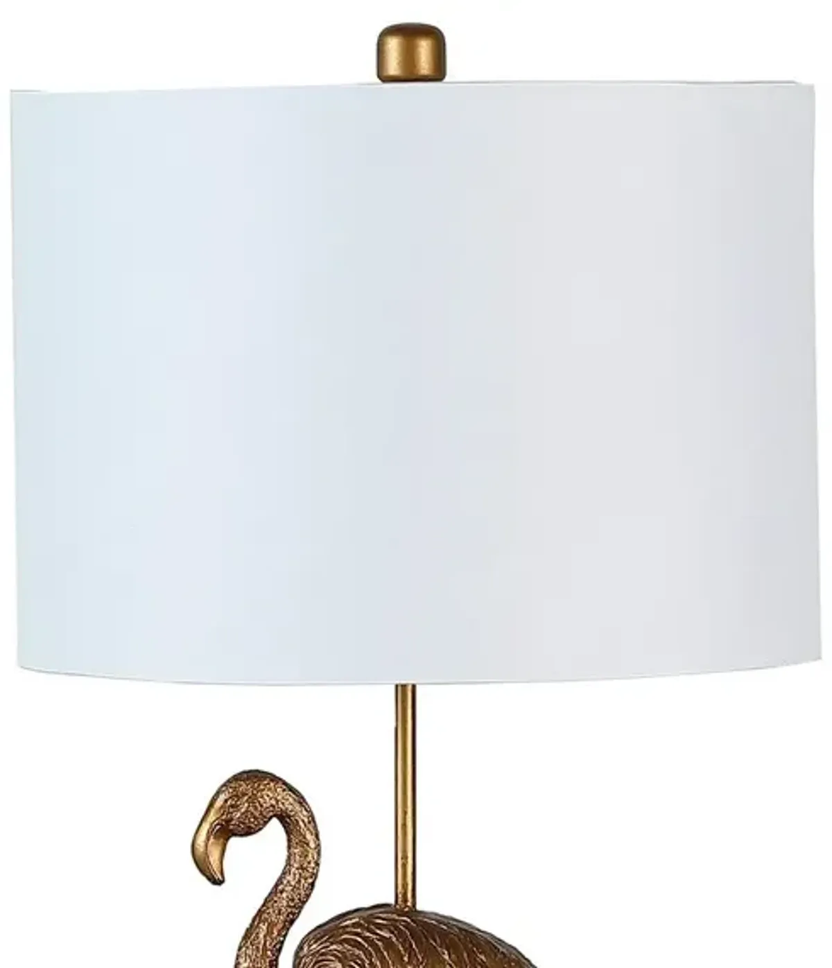 Polyresin Standing Flamingo Design Table Lamp with Round Base, Gold - Benzara