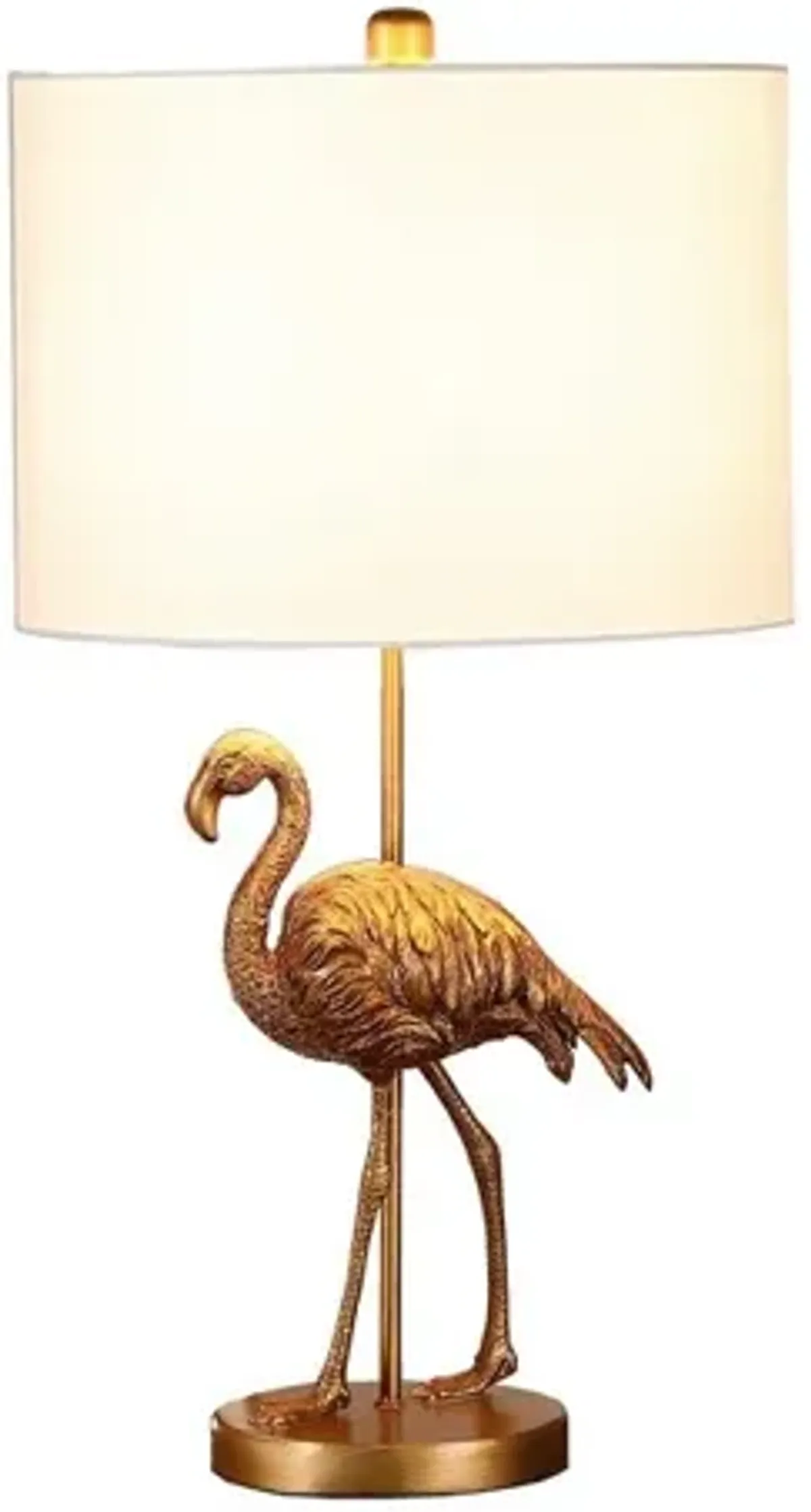 Polyresin Standing Flamingo Design Table Lamp with Round Base, Gold - Benzara