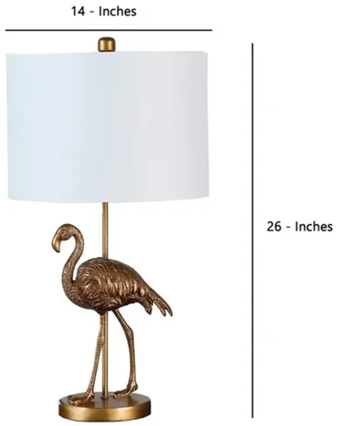 Polyresin Standing Flamingo Design Table Lamp with Round Base, Gold - Benzara