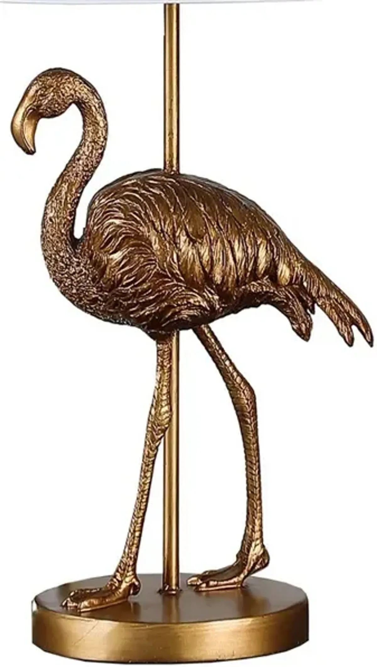 Polyresin Standing Flamingo Design Table Lamp with Round Base, Gold - Benzara