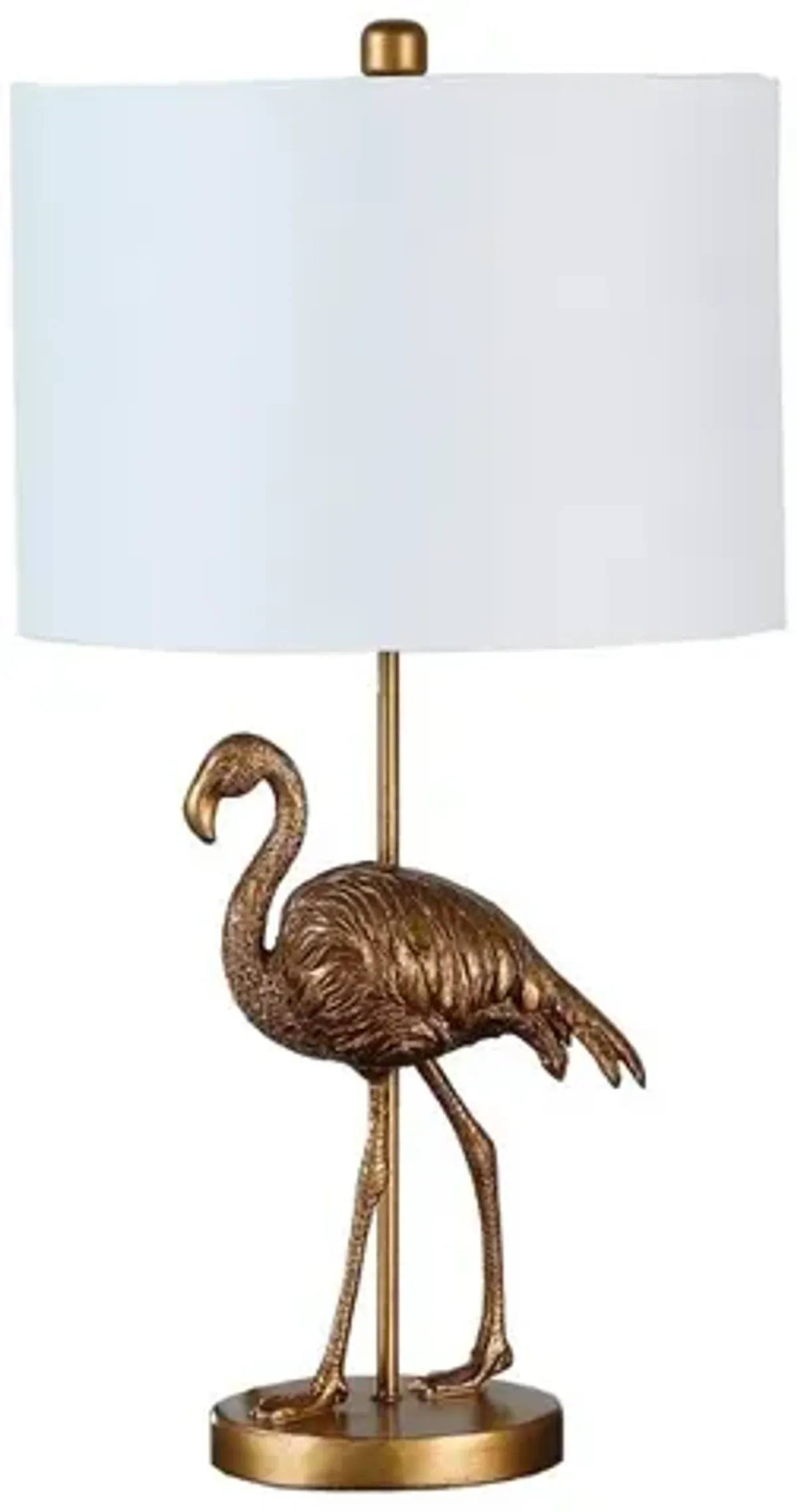 Polyresin Standing Flamingo Design Table Lamp with Round Base, Gold - Benzara