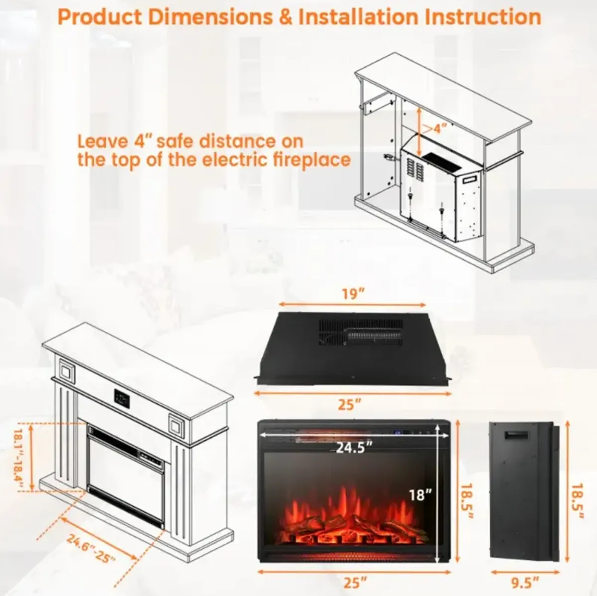 Hivvago 25 Inches Recessed Electric Heater