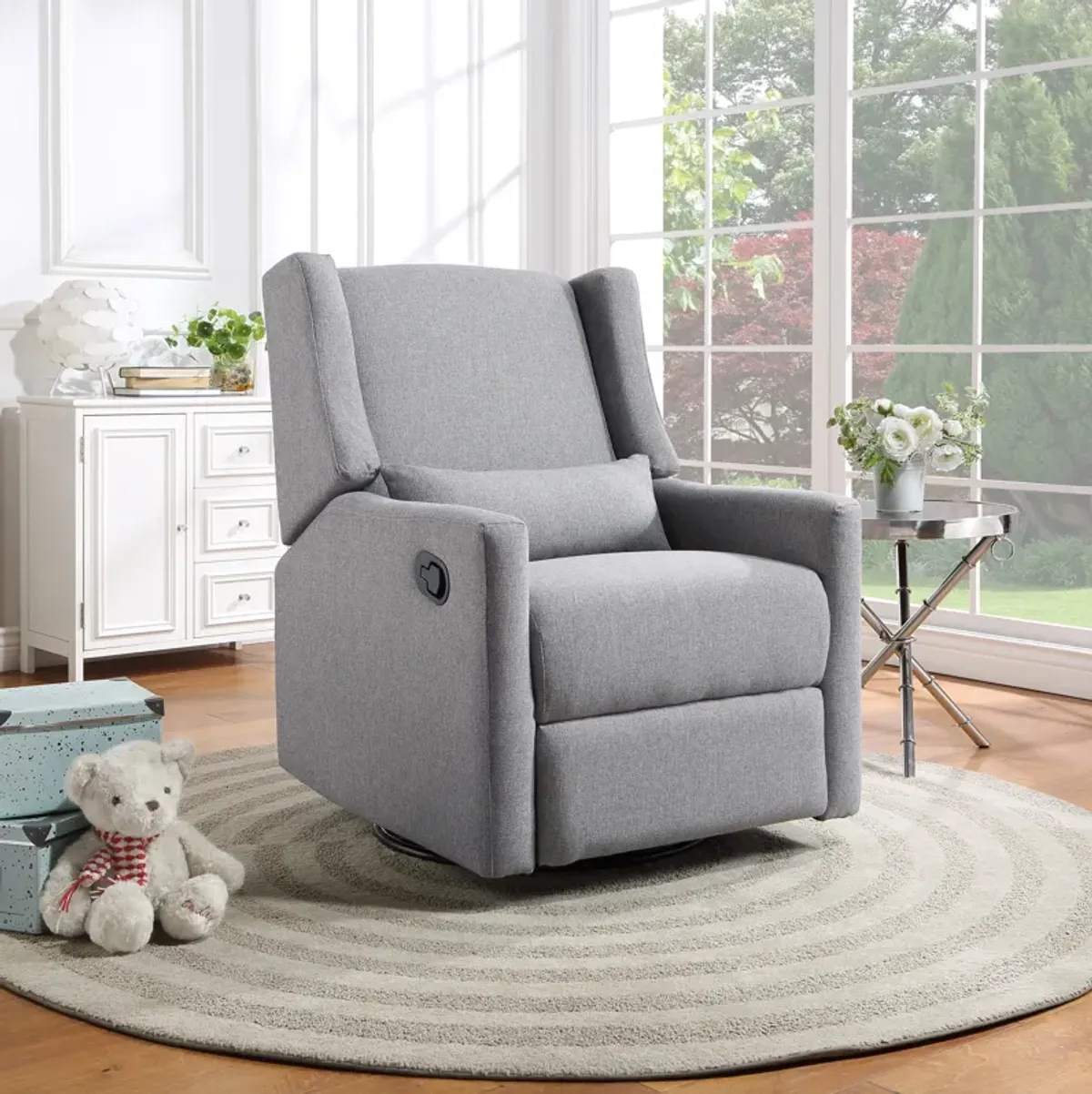 Pronto Swivel Glider Recliner with Pillow Rich Gray Fabric