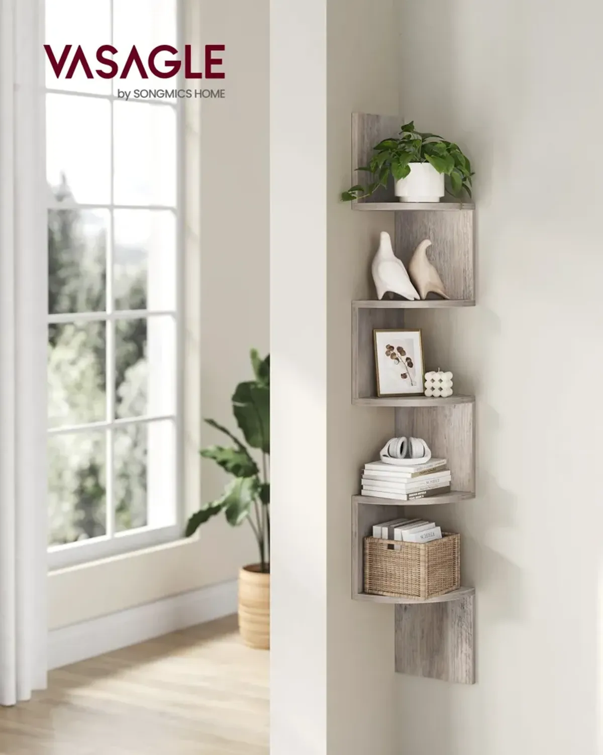 Modern 5-Tier Zigzag Floating Wall Shelf: Stylish Bookshelf for Unique Spaces