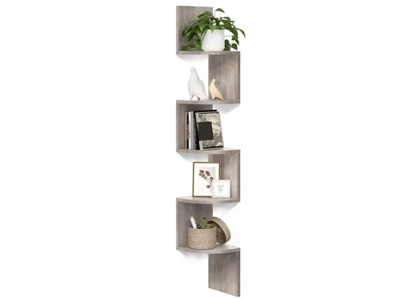 Modern 5-Tier Zigzag Floating Wall Shelf: Stylish Bookshelf for Unique Spaces