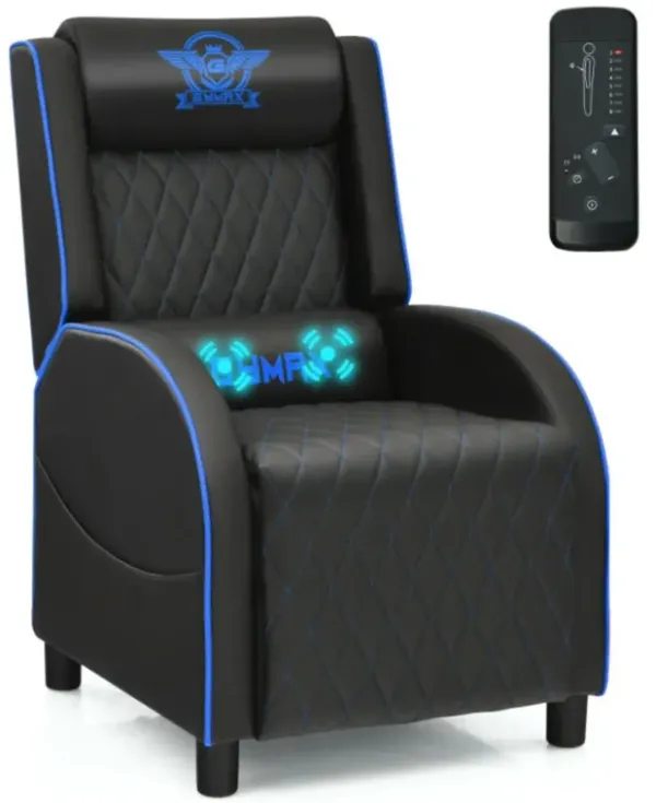 Massage Gaming Recliner Chair with Headrest and Adjustable Backrest for Home Theater