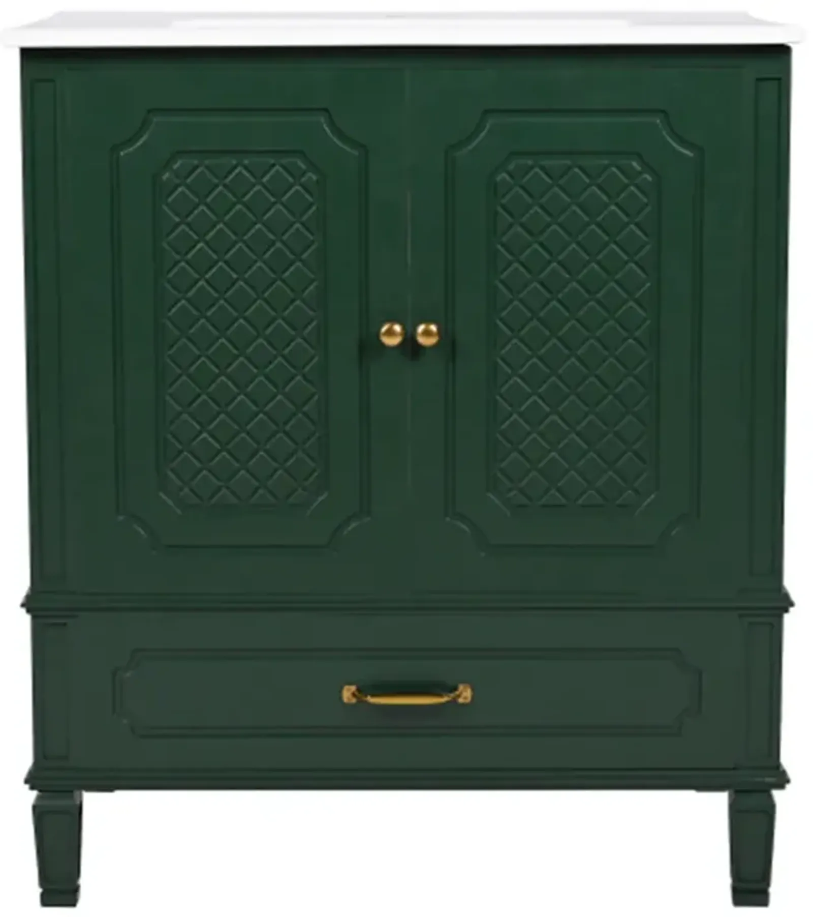 30" Bathroom Vanity with Sink Vintage Style, Multi-functional Storage Space, Door Shelf, Soft-closing Door, Dark Green