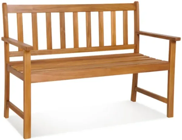 Hivvago 2-Person Patio Acacia Wood Bench with Backrest and Armrests