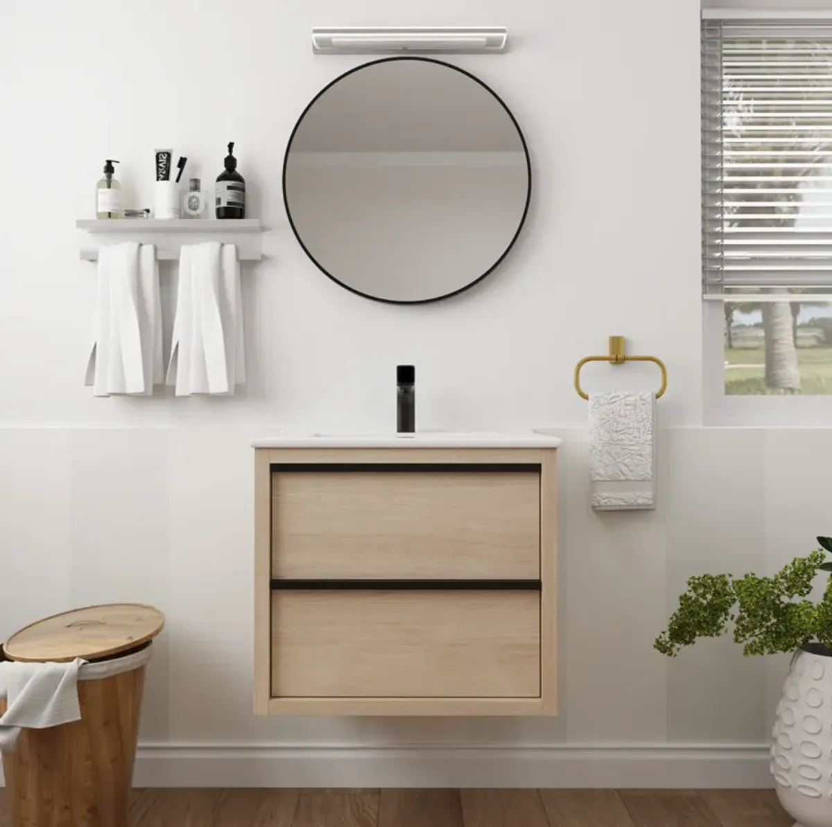 Streamdale 24" Bathroom Vanity With 2 Soft Close Drawers, White Ceramic Basin