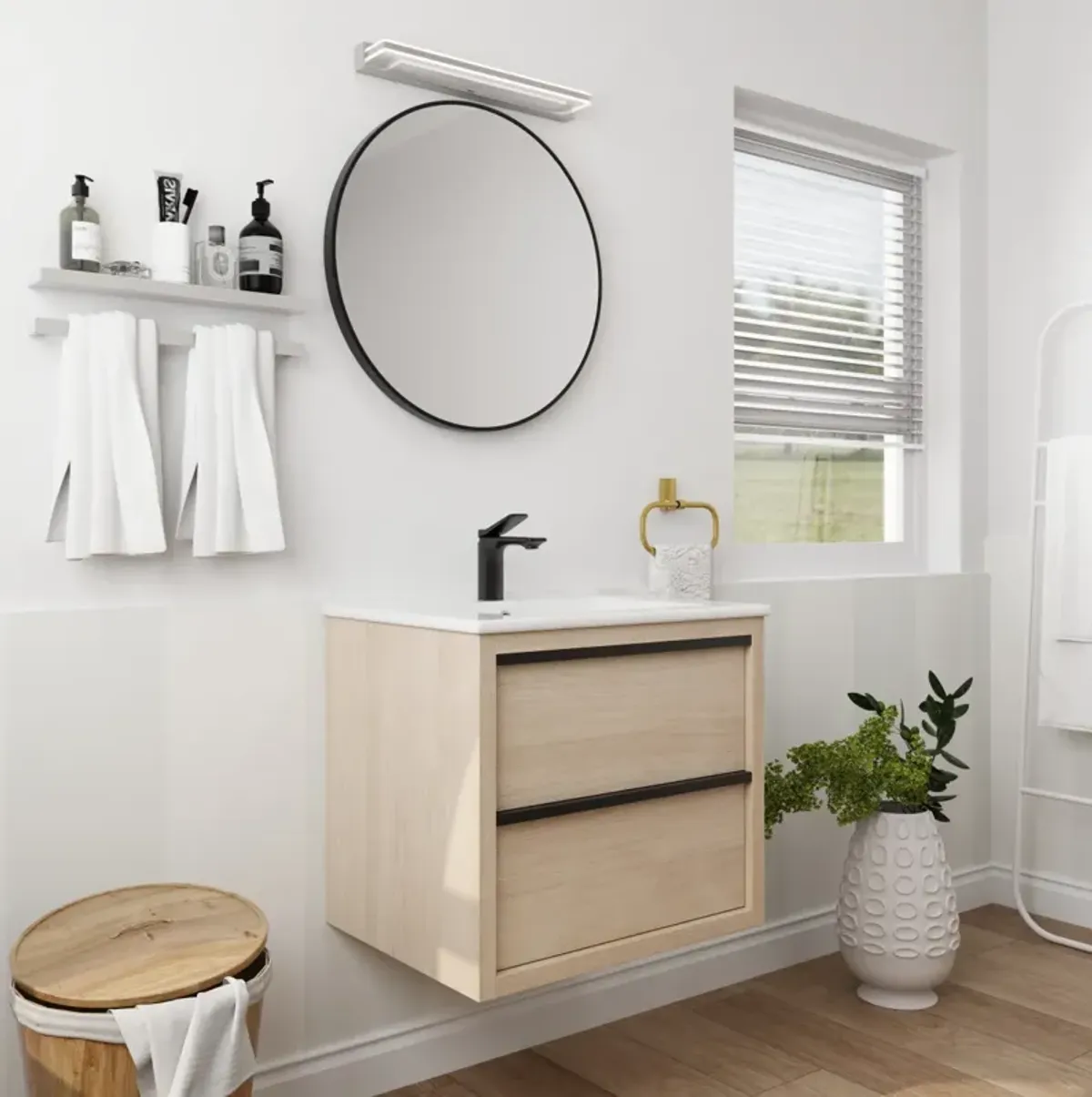 24" Bathroom Vanity With 2 Soft Close Drawers, White Ceramic Basin