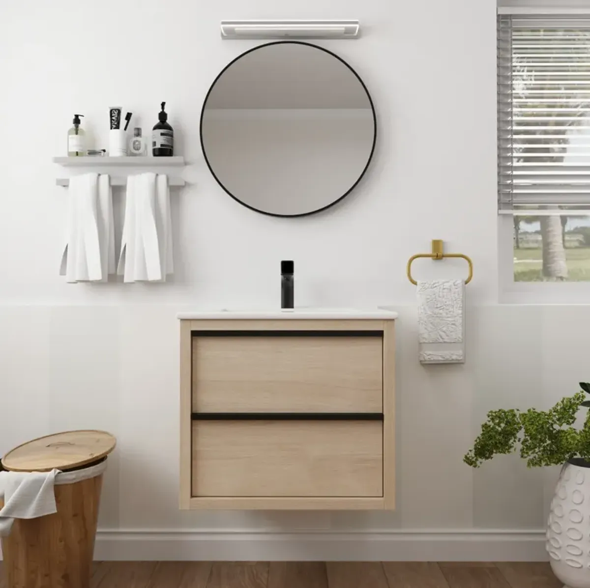 24" Bathroom Vanity With 2 Soft Close Drawers, White Ceramic Basin