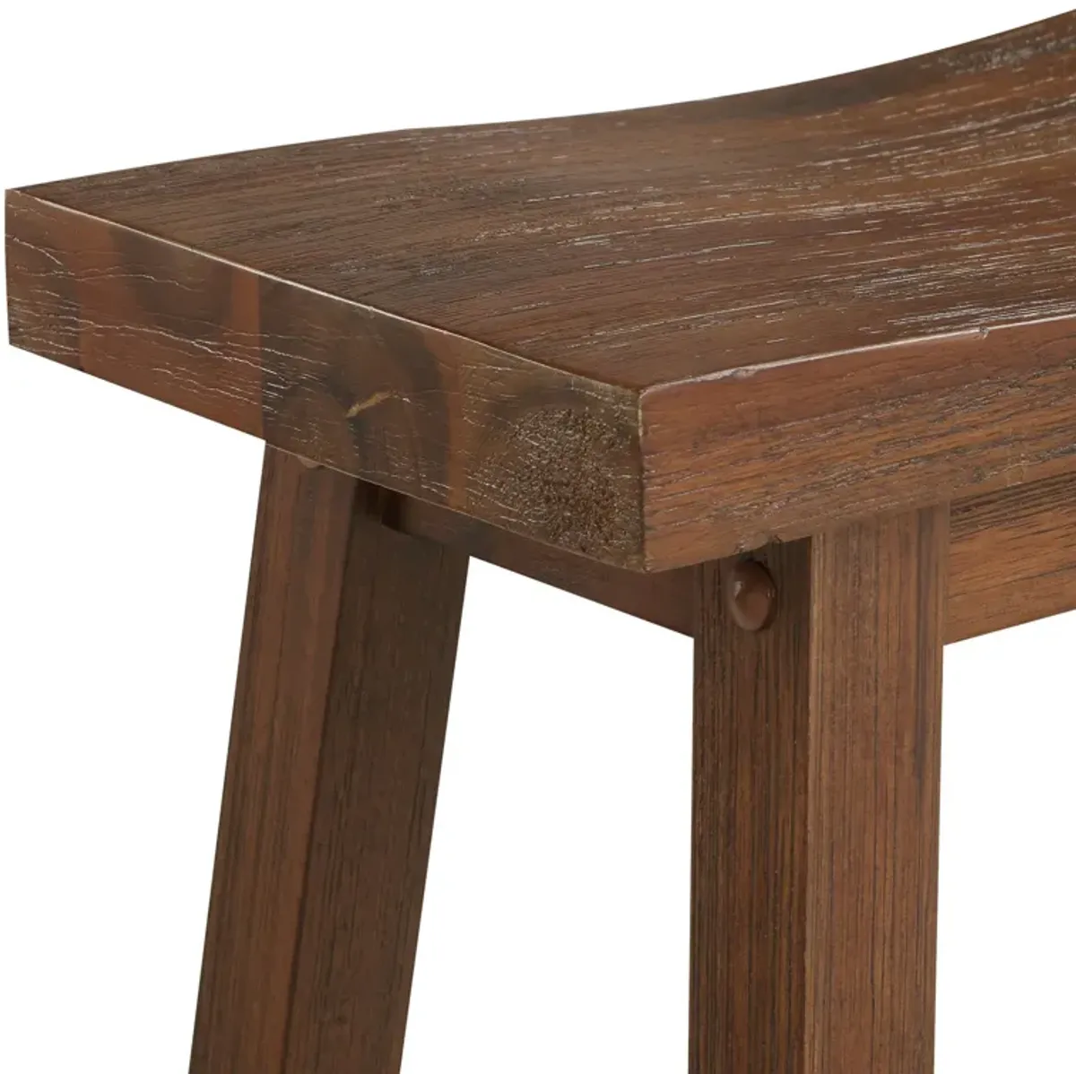 Saddle Design Wooden Counter Stool with Grain Details, Brown-Benzara