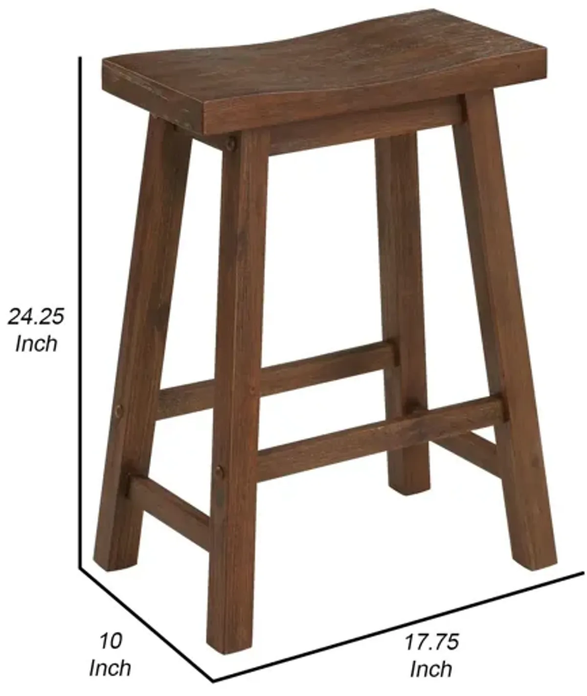 Saddle Design Wooden Counter Stool with Grain Details, Brown-Benzara