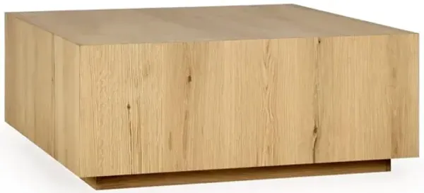 Benjara Cecil 42 Inch Coffee Table, Square Oak Veneer, Plinth Base, Natural Light Brown