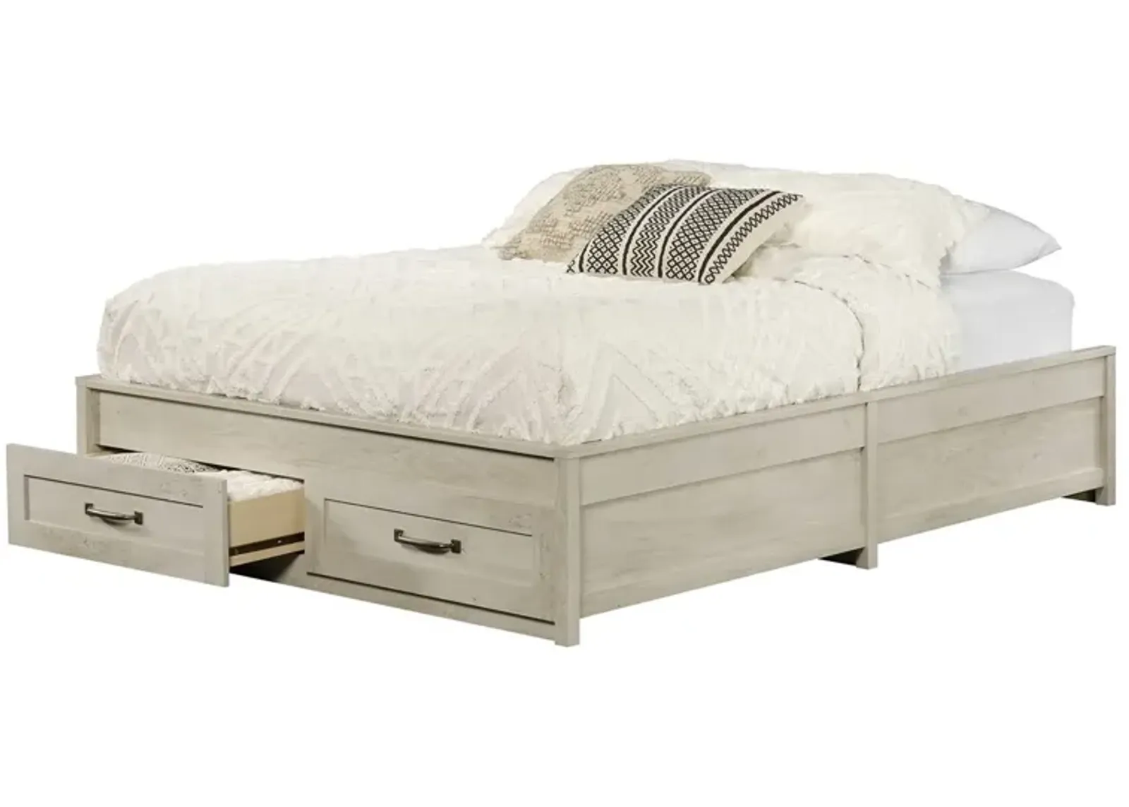 Hivvago Queen Farmhome Platform Bed with Storage Drawers in Off White Wood Finish