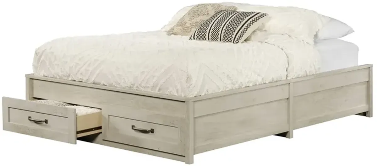 Hivvago Queen Farmhome Platform Bed with Storage Drawers in Off White Wood Finish