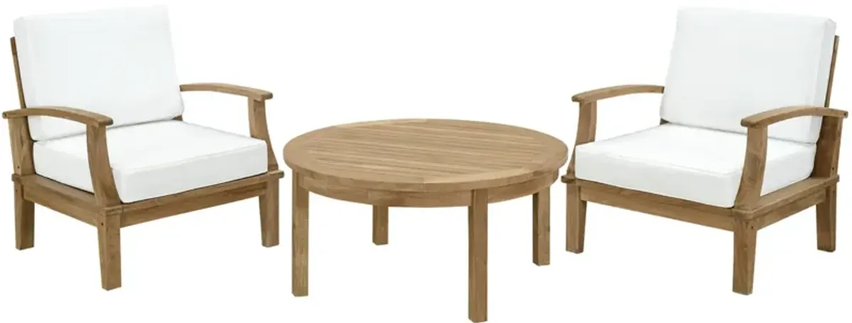 Marina 3 Piece Outdoor Patio Teak Set - Natural White