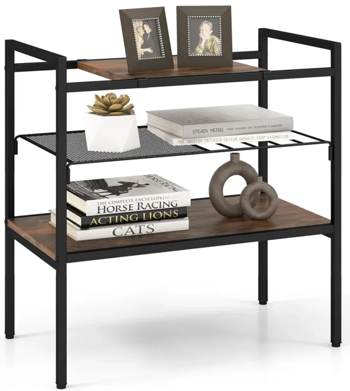 Industrial Entryway Table with Removable Panel and Mesh Shelf