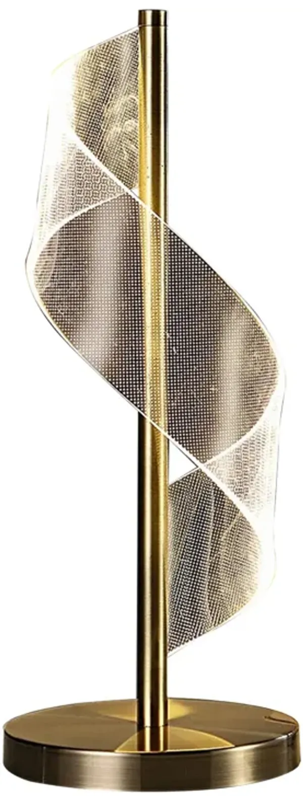 Melly 19 Inch Table Lamp, LED Swirl Ribbon Design, Acrylic, Antique Brass - Benzara