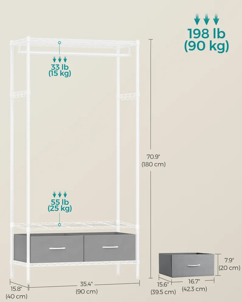 Clothes Rack with Mesh Shelf and Drawers