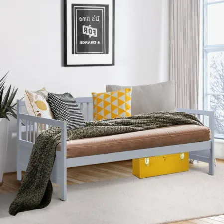 Twin Size Wooden Slats Daybed Bed with Rails