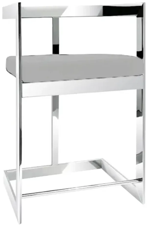 Gei 26 Inch Counter Stool Chair, Low Back, Gray Velvet, Cantilever Chrome - Benzara