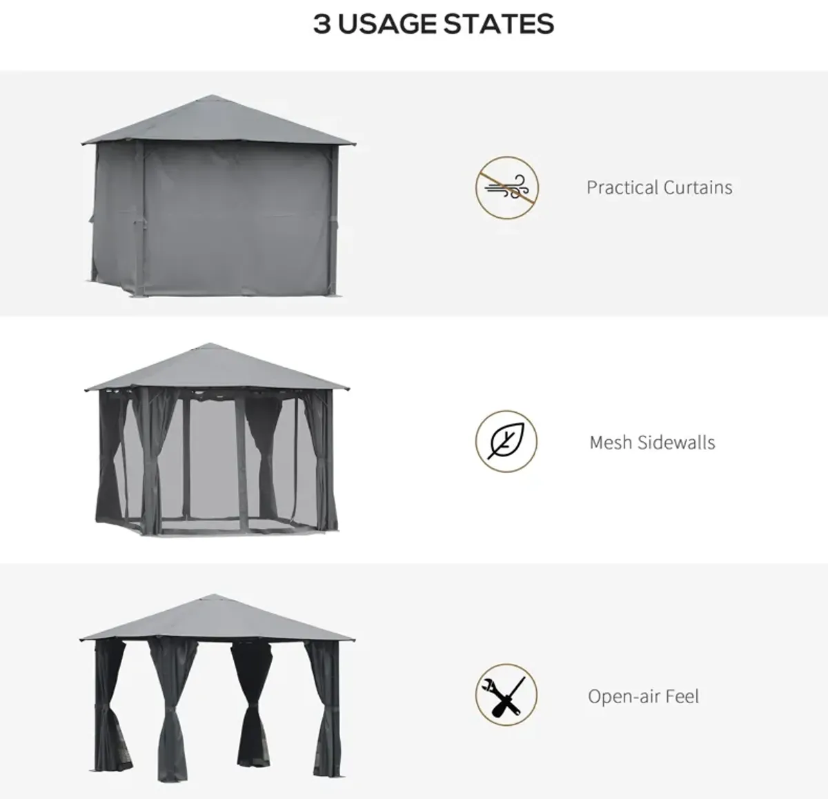 Black Outdoor Haven: 10'x10' Gazebo with Mesh Walls and Curtains