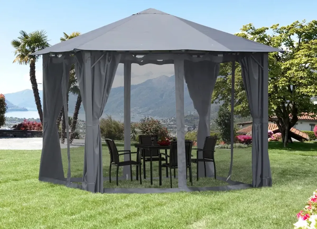 Black Outdoor Haven: 10'x10' Gazebo with Mesh Walls and Curtains