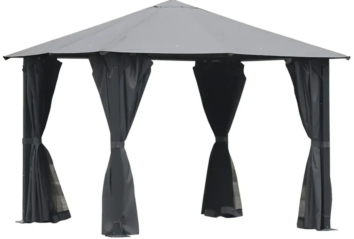 Black Outdoor Haven: 10'x10' Gazebo with Mesh Walls and Curtains