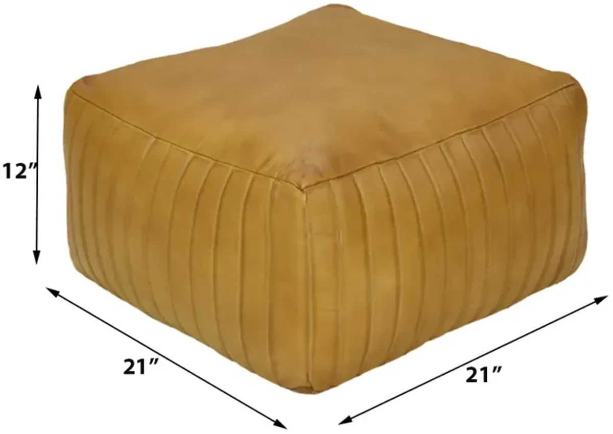 Solid Handmade Leather Square Pouf 21"x21"x12" (Recycled Foam with Fibre Fill) Beige Color BBBACPF08 BBH Homes