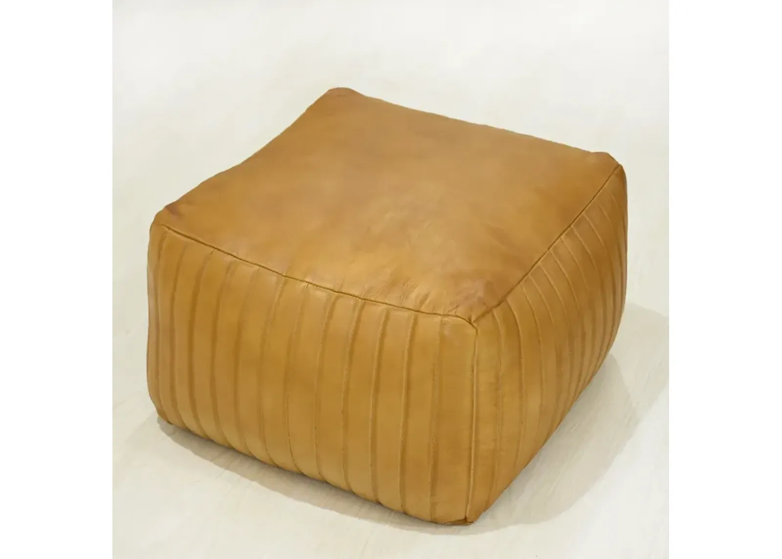 Solid Handmade Leather Square Pouf 21"x21"x12" (Recycled Foam with Fibre Fill) Beige Color BBBACPF08 BBH Homes