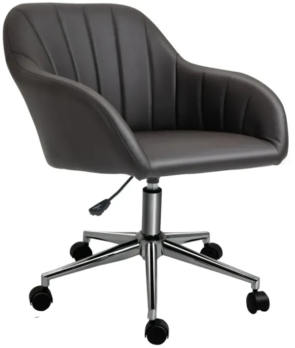 Brown PU Leather Chair: Mid-Back, Tub Shape Design