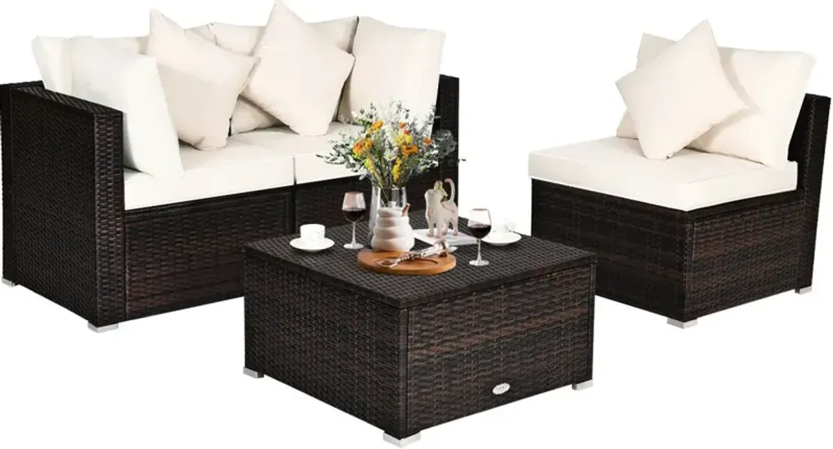 4 Pcs Ottoman Garden Deck Patio Rattan Wicker Furniture Set Cushioned Sofa