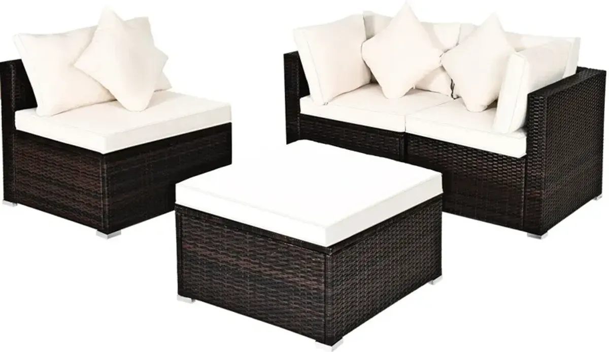 4 Pcs Ottoman Garden Deck Patio Rattan Wicker Furniture Set Cushioned Sofa