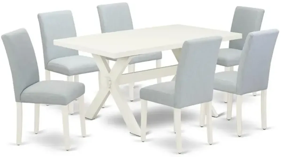 East West Furniture 7-Piece Kitchen Table Set Includes 6 Dining Chairs with Upholstered Seat and High Back and a Rectangular Modern Rectangular Dining Table - Linen White Finish