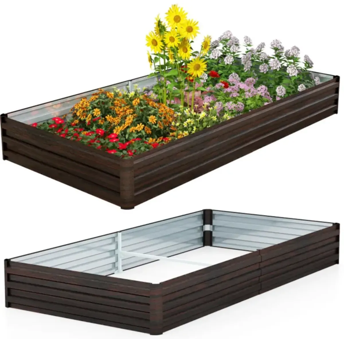 Hivvago Large Outdoor Metal Planter Box for Vegetable Fruit Herb Flower-Coffee